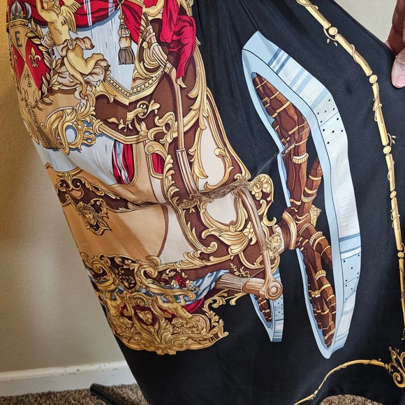 Emanuel Ungaro Vintage 100% Silk Baroque Scarf Print Maxi Skirt Black Gold 4 - Picture 3 of 12